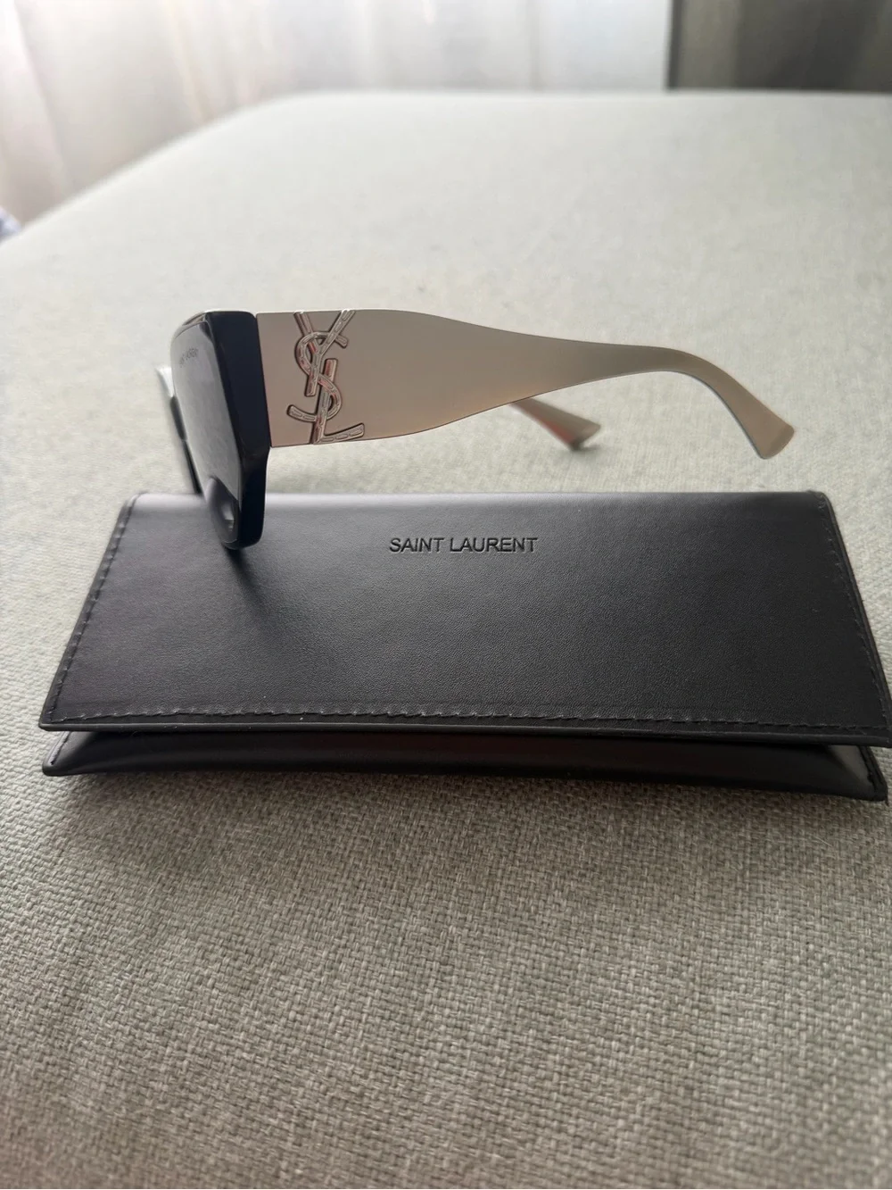 Saint Laurent Black Sunglasses with silver metal temples